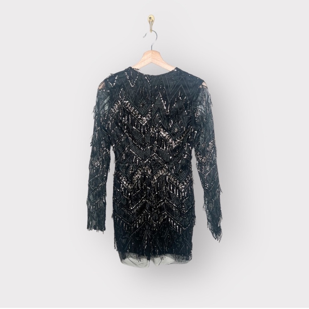 BY THE WAY Ashton Sheer Lace Black Sequin Fringe Dress (Sz M)